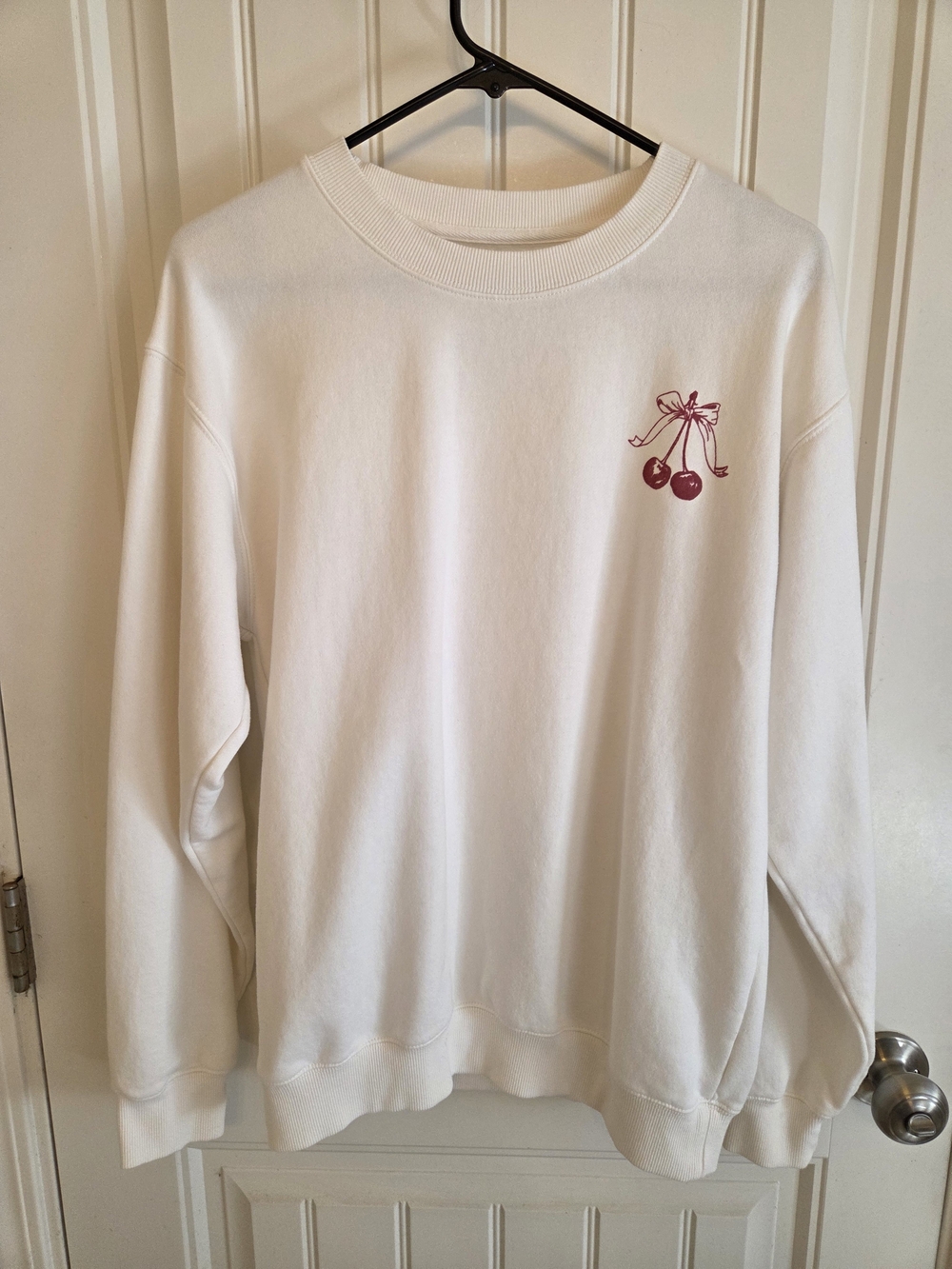 White Sweatshirt with Ribbon Cherries Print